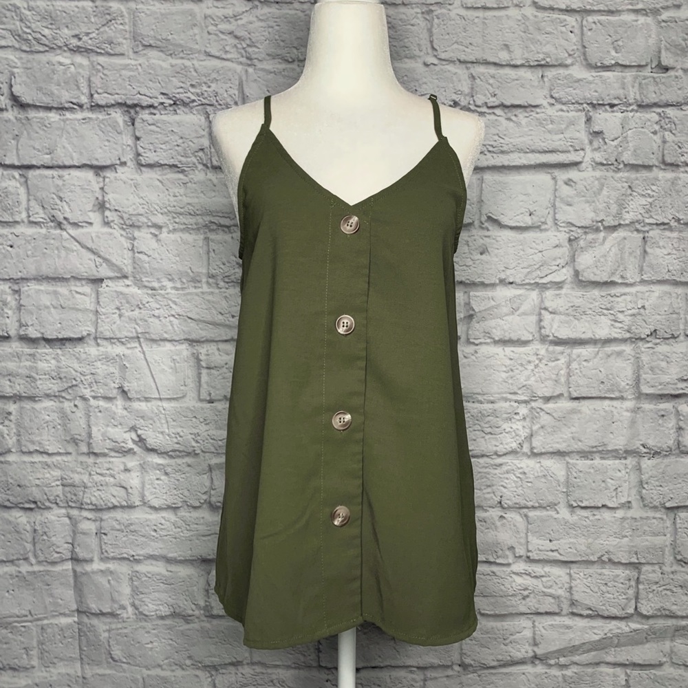 Entro Olive Green Button Up Sleeveless Blouse
